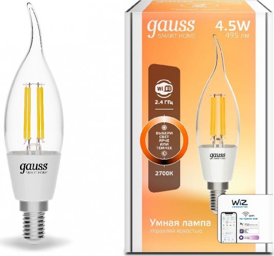 Лампа светодиодная GAUSS Smart home filament сf35 4,5w 495lm 2700к e14 диммируемая led [1260112] в Самаре