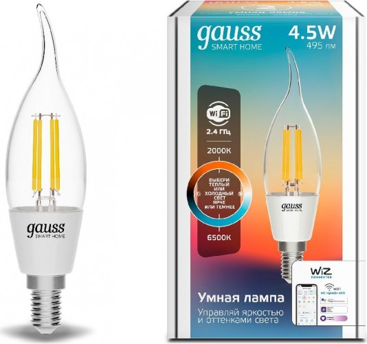 Лампа светодиодная GAUSS Smart home filament сf35 4,5w 495lm 2000-6500к e14 [1280112] в Самаре