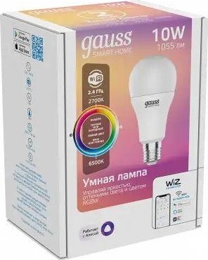 Лампа светодиодная GAUSS Smart home a60 10w 1055lm 2700-6500к e27 rgbw [1180112] в Самаре